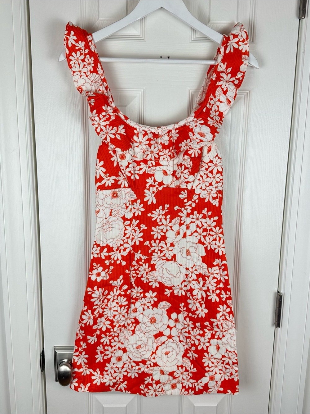 Vintage Kamehameha Hawaii Orange White Floral Ruffle Mini Dress